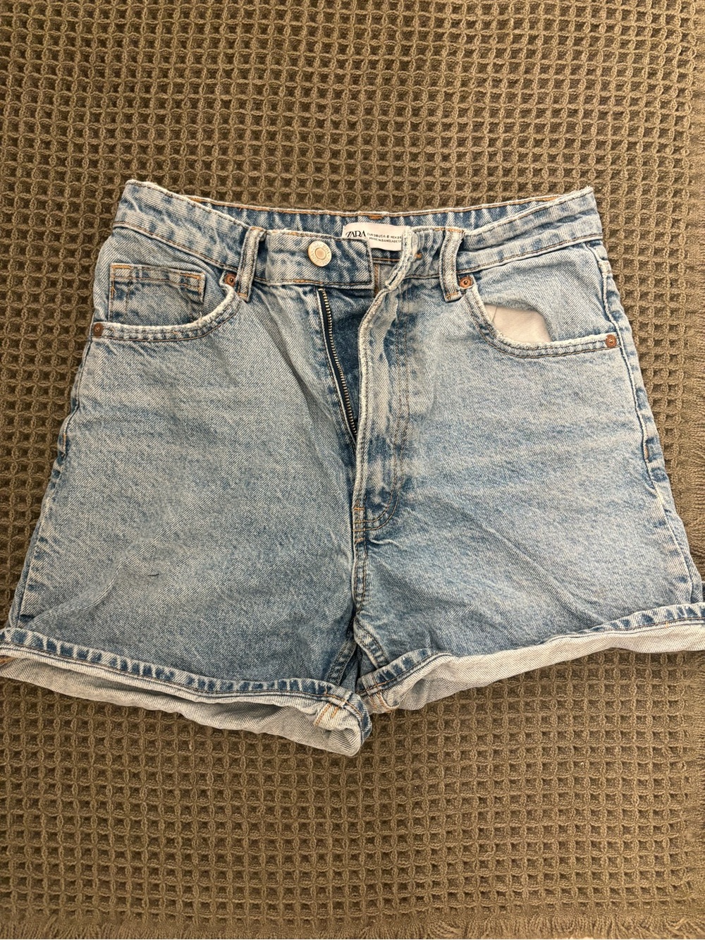 Zara Light Blue High-Rise Denim Shorts